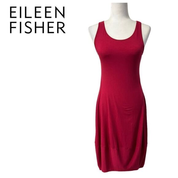 EILEEN FISHER Small Red Midi Fit & Flare Jersey Tank Dress - Picture 1 of 10